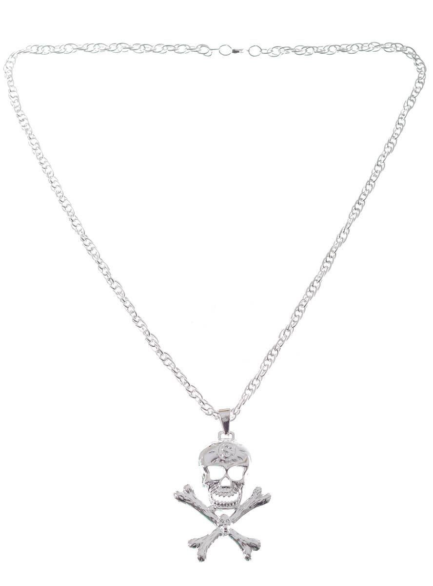 Silver Metal Pirate Skull and Crossbones Costume Necklace