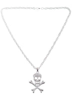 Silver Metal Pirate Skull and Crossbones Costume Necklace