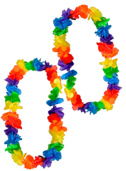 Set of 2 Rainbow Hawaiian Flower Leis