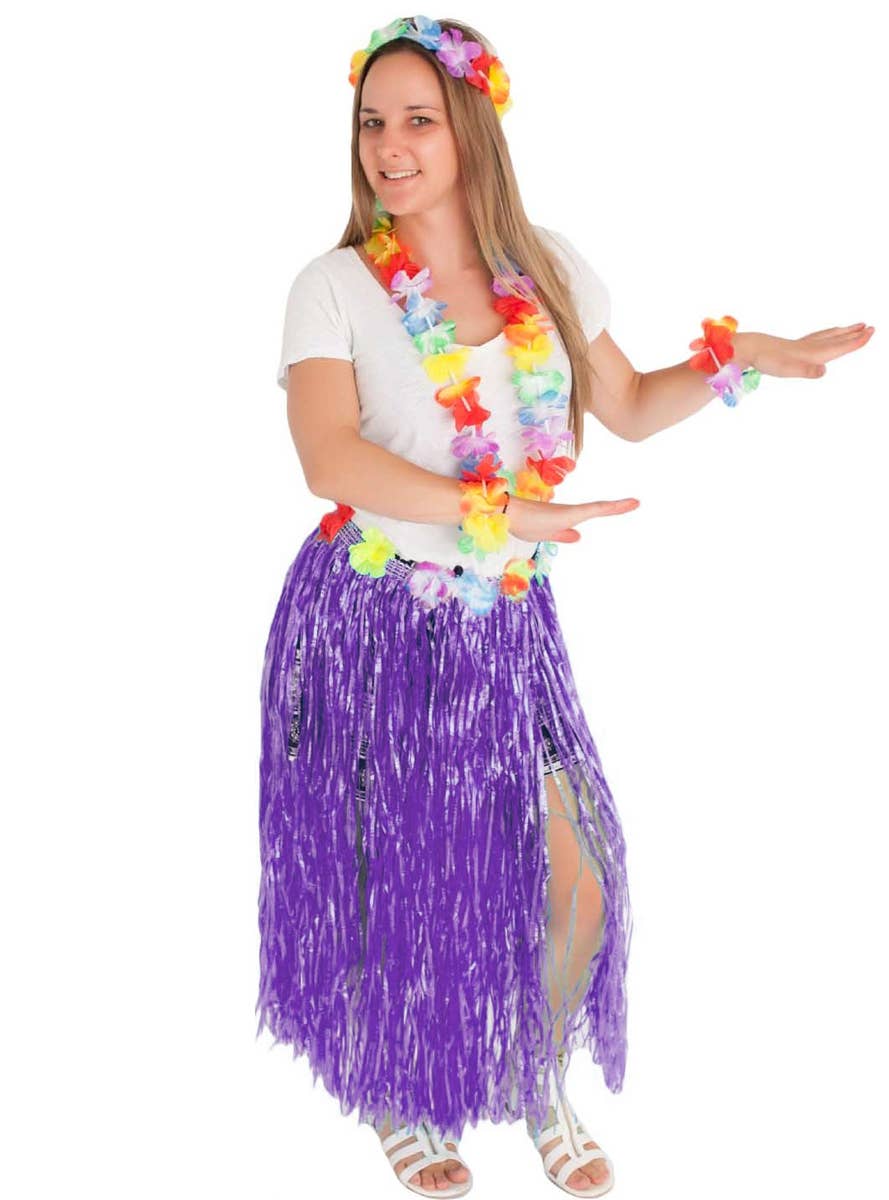 Women's Hawaiian Hula Costume Skirt and Rainbow Lei for Women