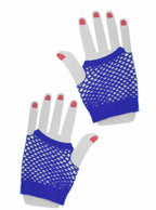 1980s Fashion Fingerless Blue 80's Fishnet Gloves - Main Image