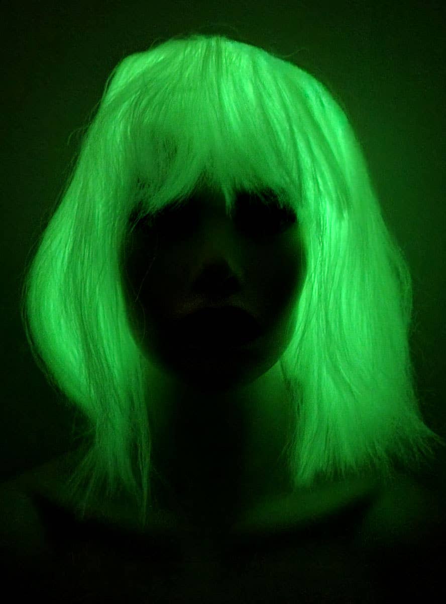 Womens Mid Length Glow in the Dark Bob Wig with Front Fringe - Alternate Image