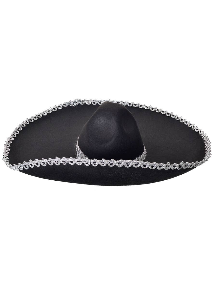 Black Mexican Sombrero with Decorative Silver Trim