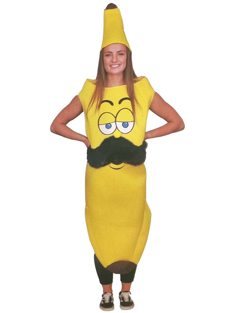 Image of Funny Costume Funny Yellow Banana With Moustache Adult's Costume - Main Image