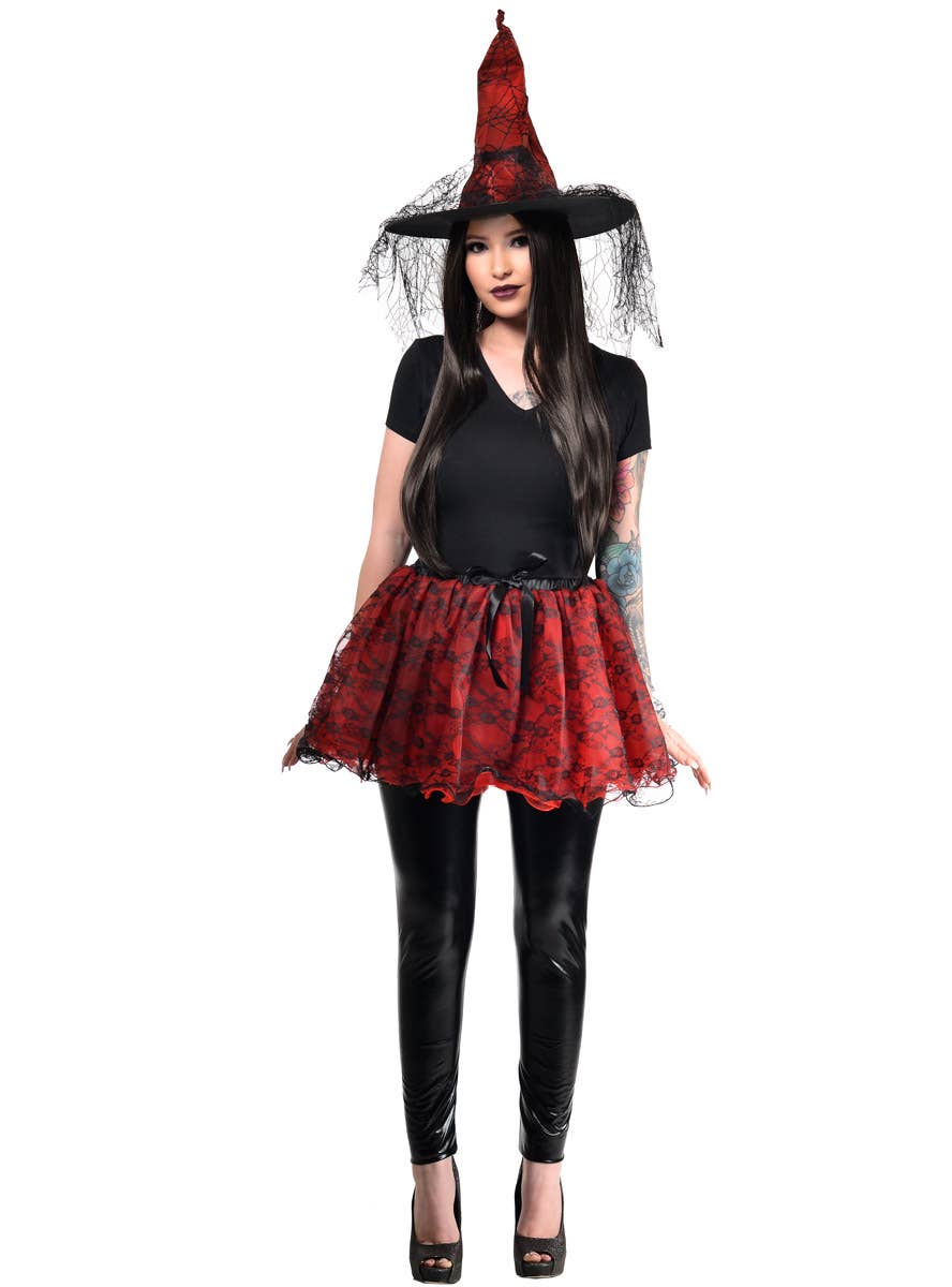 Red Witch Halloween Hat with Black Lace - Alternate Image