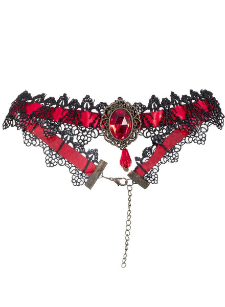 Gothic Black and Red Lace Choker Necklace