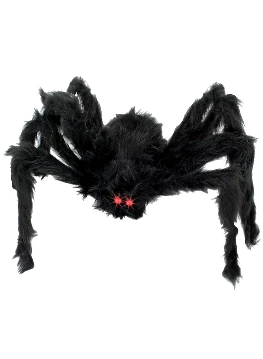 Furry Black Spider Halloween Decoration with Red Eyes