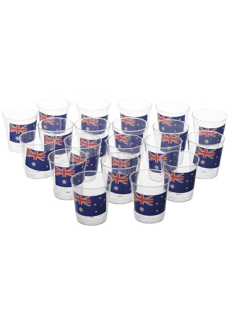 Set of 20 Plastic Australian Flag Print Shot Glasses