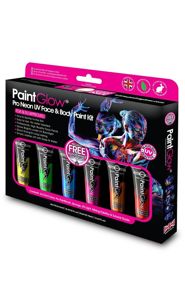 Pro Neon 6 Colour UV Reactive Face and Body Costume Festival Makeup Kit