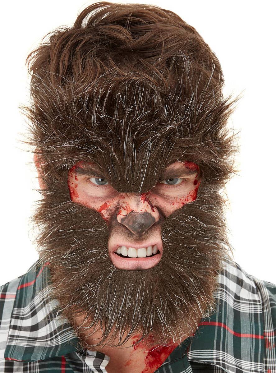 Image of Hairy Brown Werewolf Facial Hair Halloween Accessory