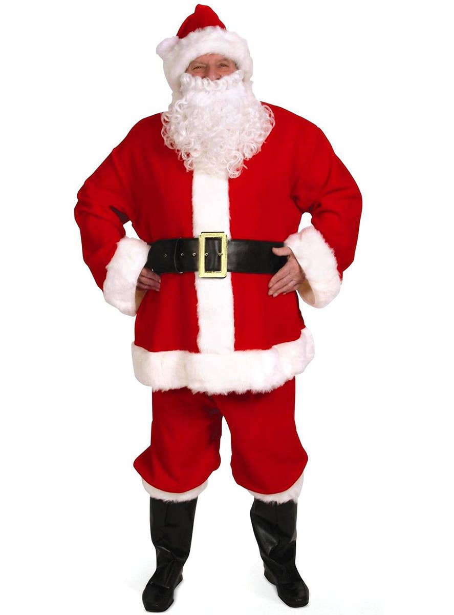 Red Fleece Fabric Mens Deluxe Santa Suit Christmas Costume