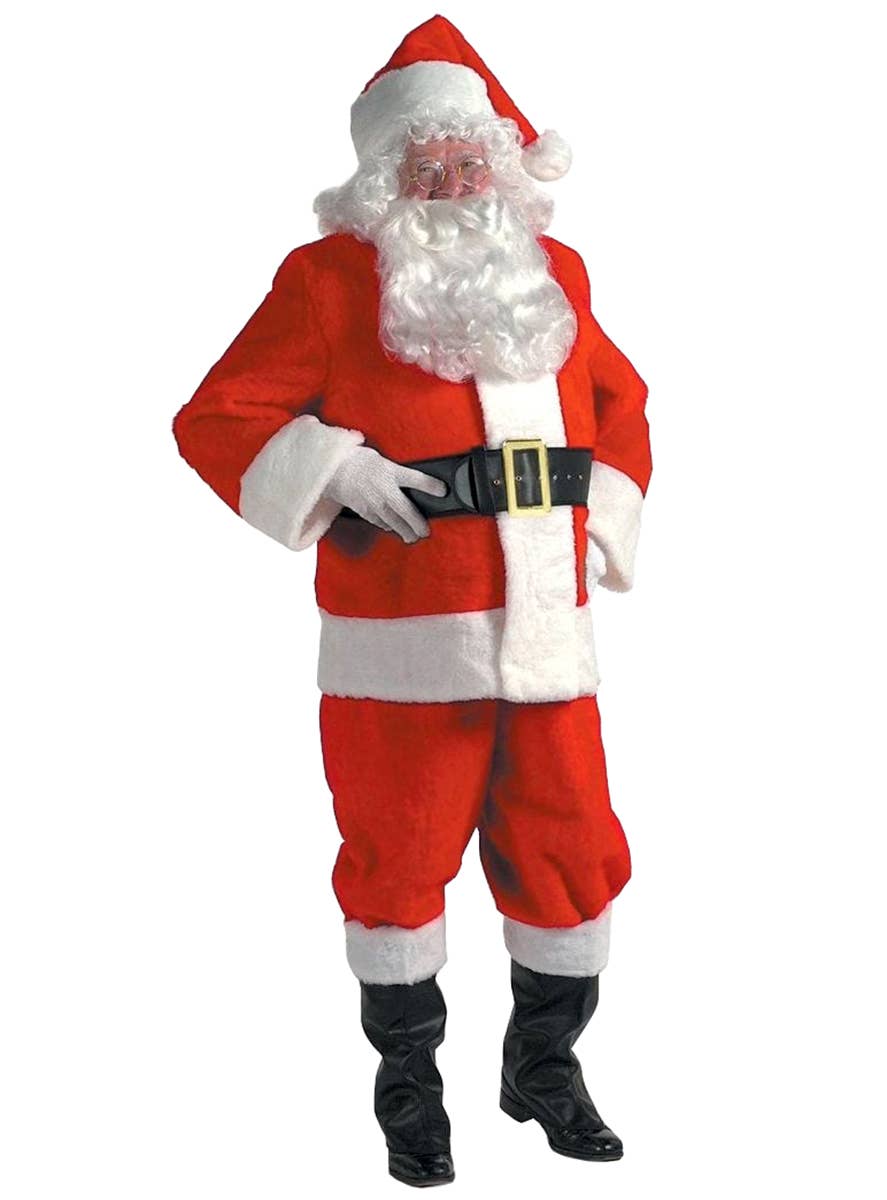 Men's 10 Piece Red Velvet Deluxe Quality Santa Suit Costume