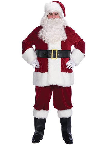 Plus Size Men's Deep Red Velvet Santa Suit Christmas Costume