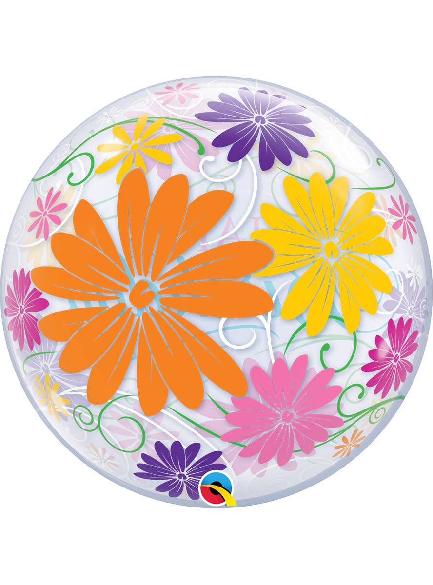 Image of Happy Birthday Floral Print 55cm Clear Bubble Balloon -  Back