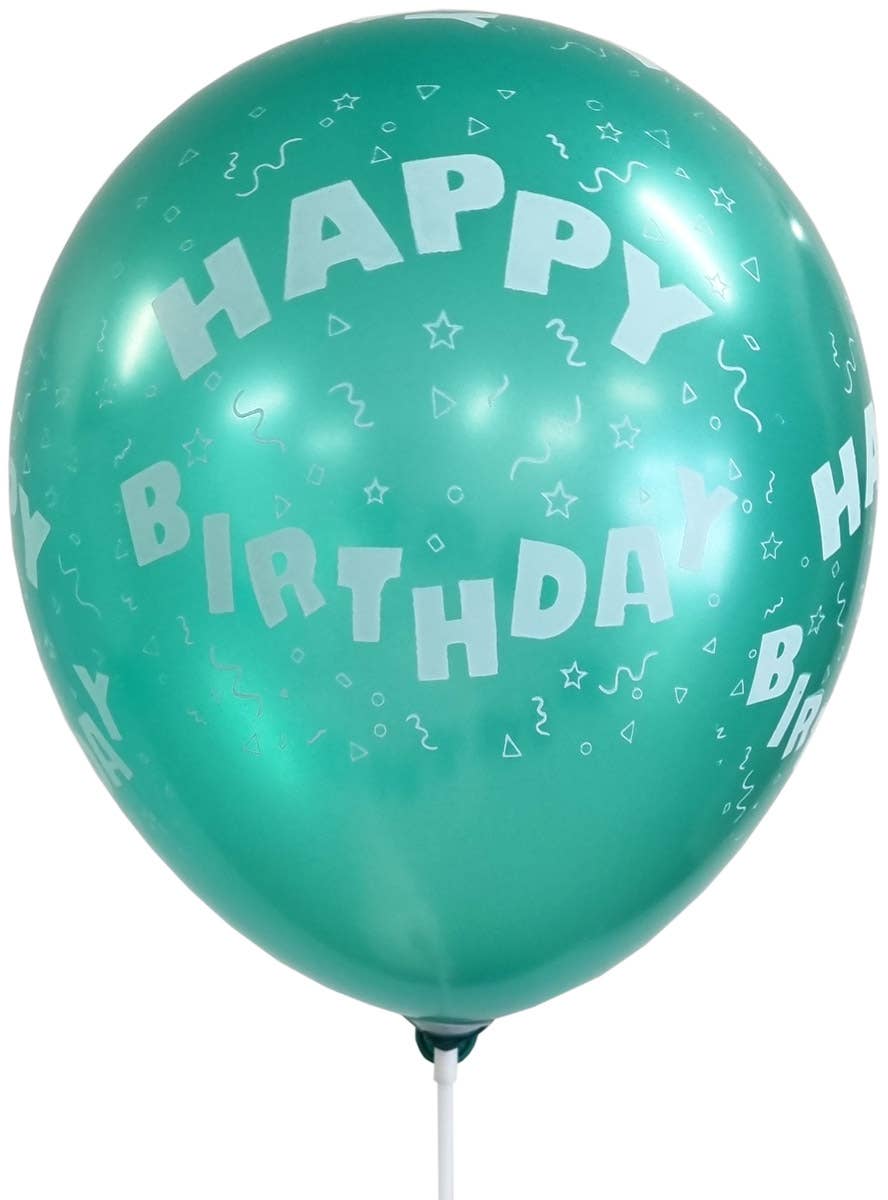 Main Image of Happy Birthday Party Balloon White Text Green 30cm 10 Pack