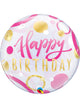 Image of Happy Birthday Pink And Gold Dots 55cm Clear Bubble Balloon

