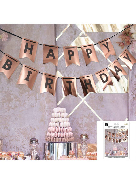 Image of Rose Gold Happy Birthday Banner Decoration