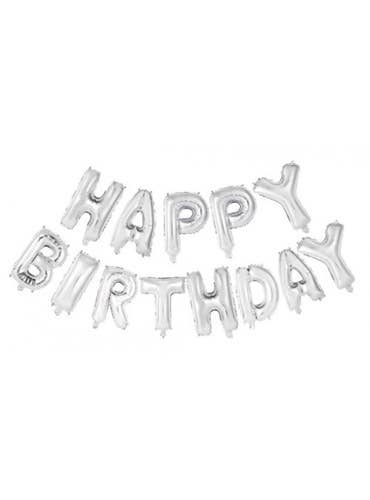 Image of Happy Birthday Silver Script 35cm Air Fill Foil Balloon Banner