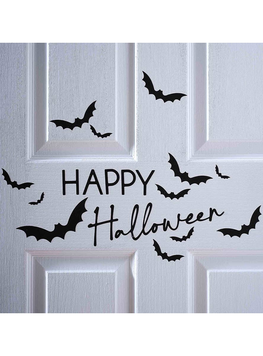 Image of Happy Halloween with Bats Door or Wall Sticker Decoration - Alternate Image