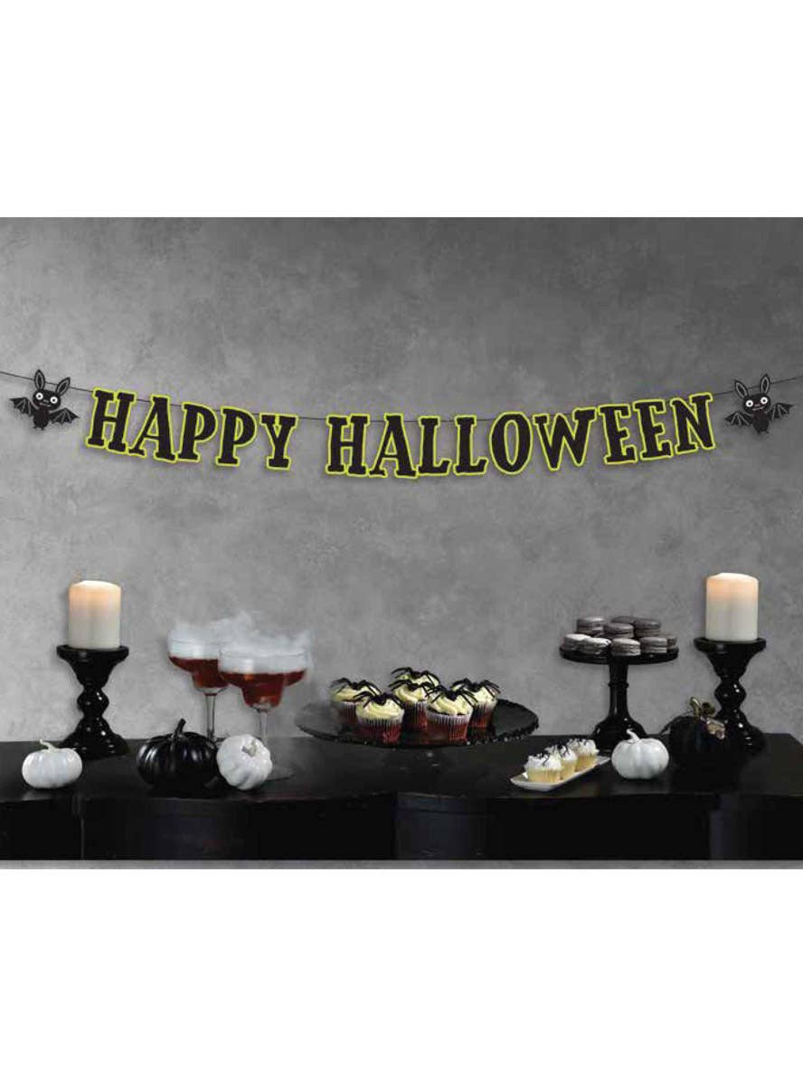 Image of Happy Halloween Party Banner with Bats