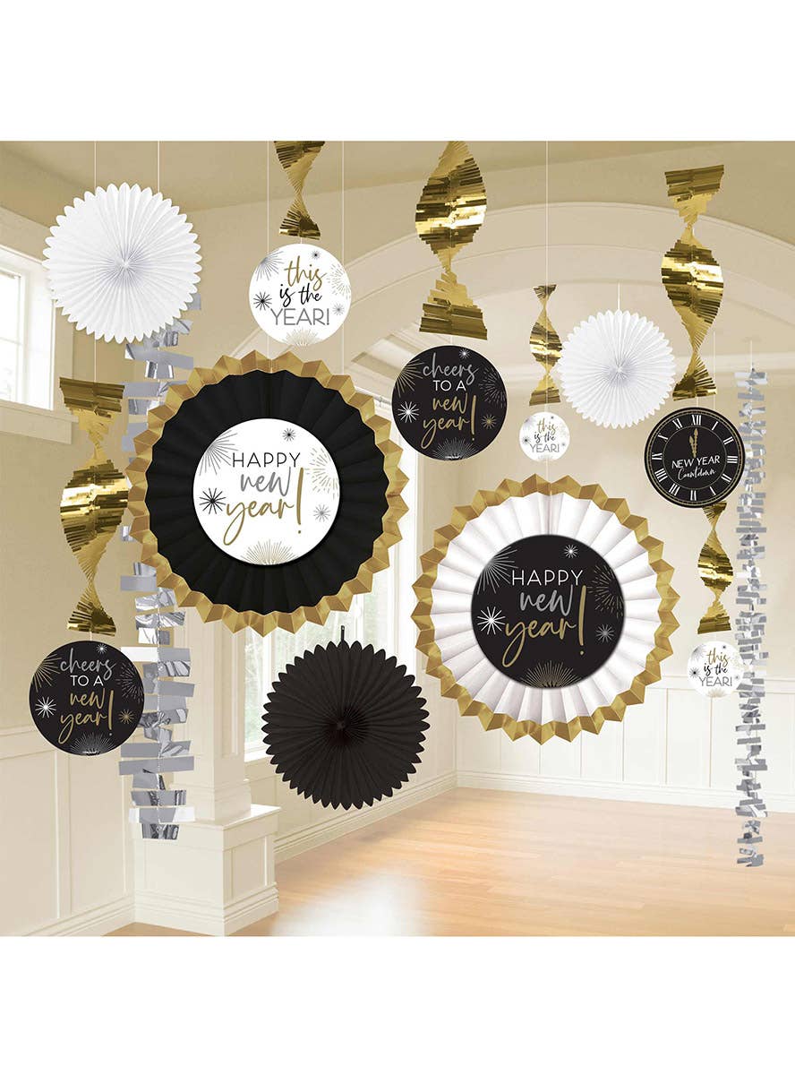 Image of Happy Near Year Hanging Gold And Silver Party Decorations