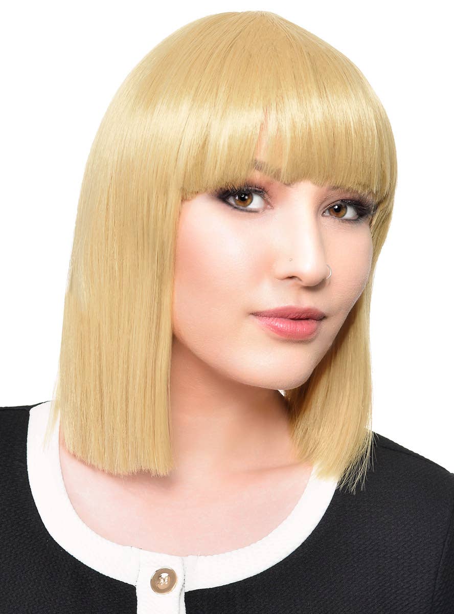 Honey Blonde Women's Short Heat Resistant Bob Fashion Wig - Straightened View