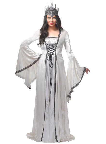 Women's Long White Velvet Deluxe Medieval Costume Main Image