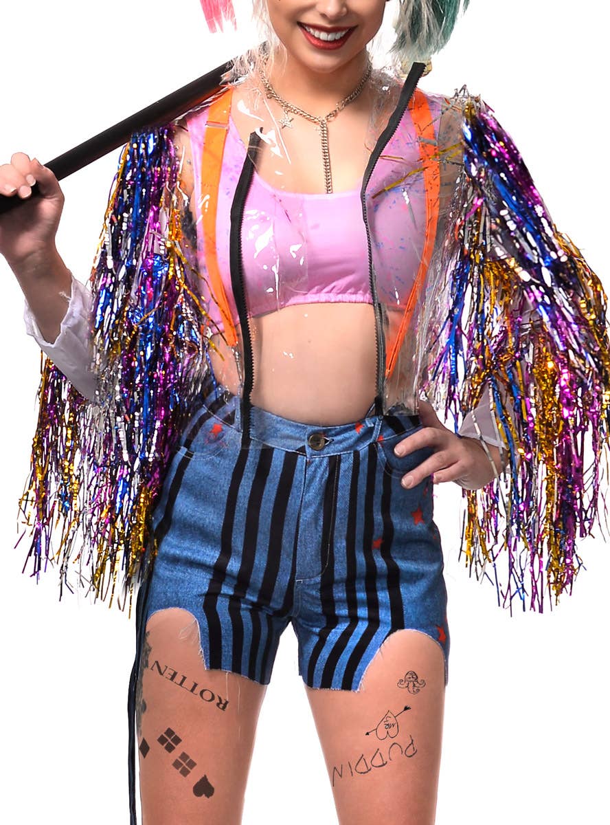 Women' Harley Quinn Birds of Prey Shorts and Jacket Costume Close Image