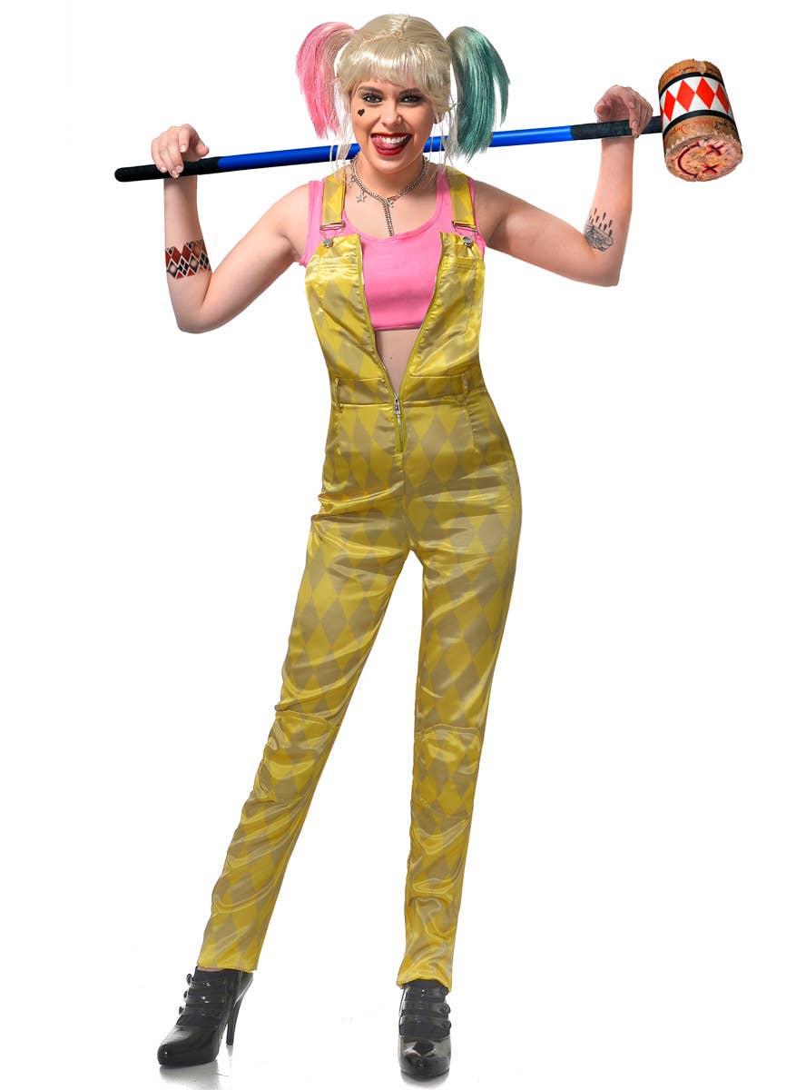 Women's Birds of Prey Harley Quinn Yellow Overalls Costume Main Image