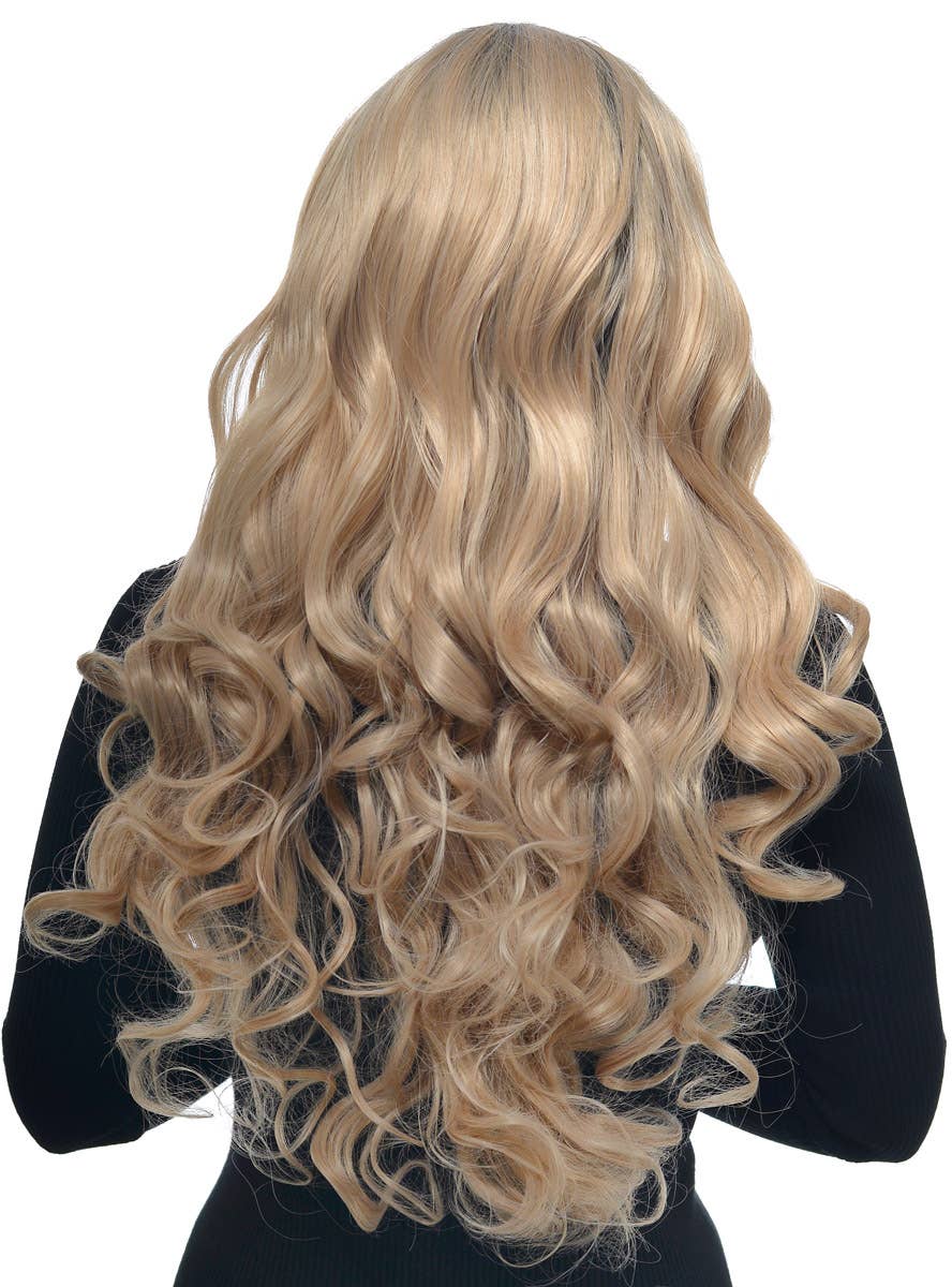 Long Curly Blonde Lace Front Synthetic Fashion Wig with Dark Roots - Front Image