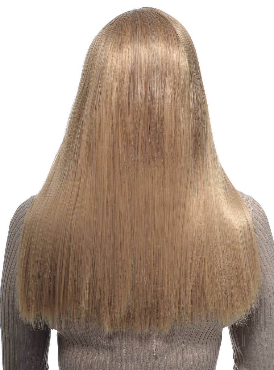 Mid Length Womens Medium Blonde Straight Blunt Cut T-Part Lace Front Fashion Wig - Back Image