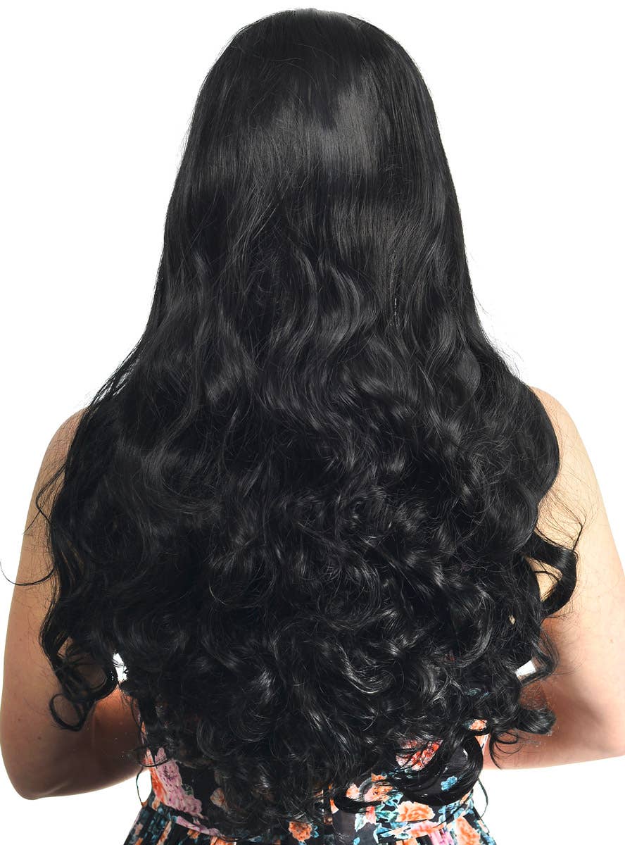 Women's Long Curly Black Synthetic T-Part Lace Front Fashion Wig - Back Image