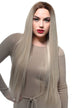 Womens Extra Long Ash Blonde Rooted Straight Synthetic Fashion Wig with Lace Front - Front Image