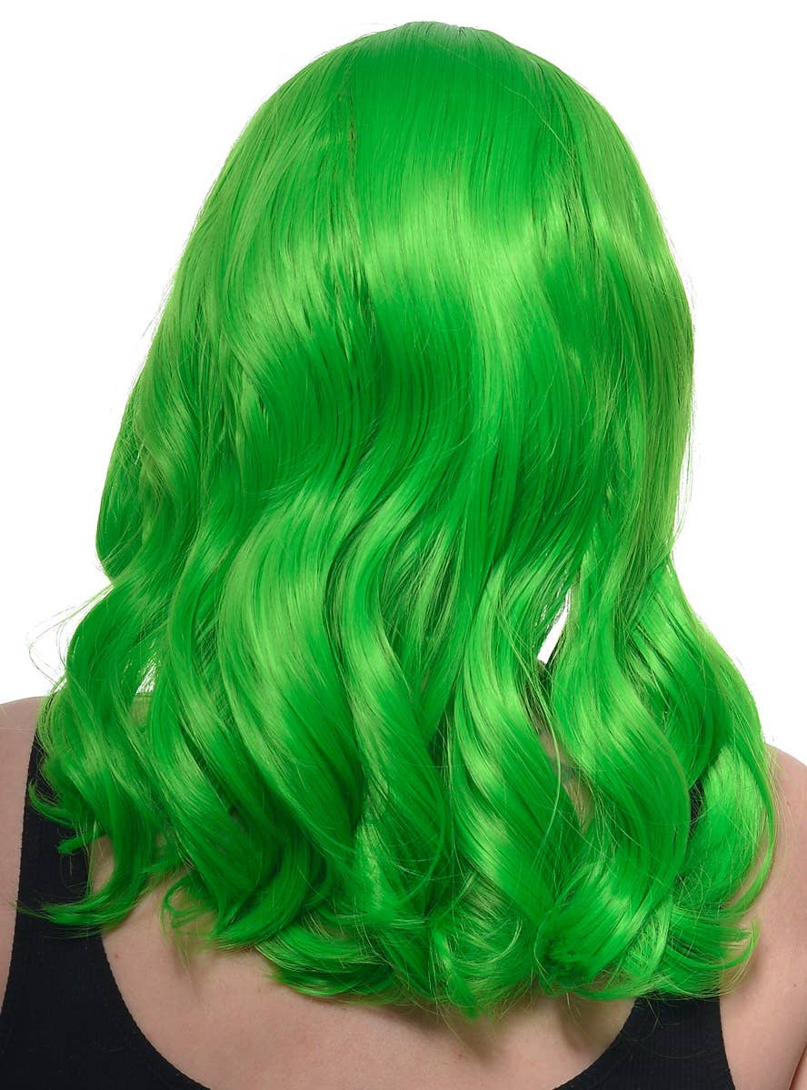 Image of Vibrant Green Loose Waves Mid-Length Lace Front Fashion Wig - Back Image