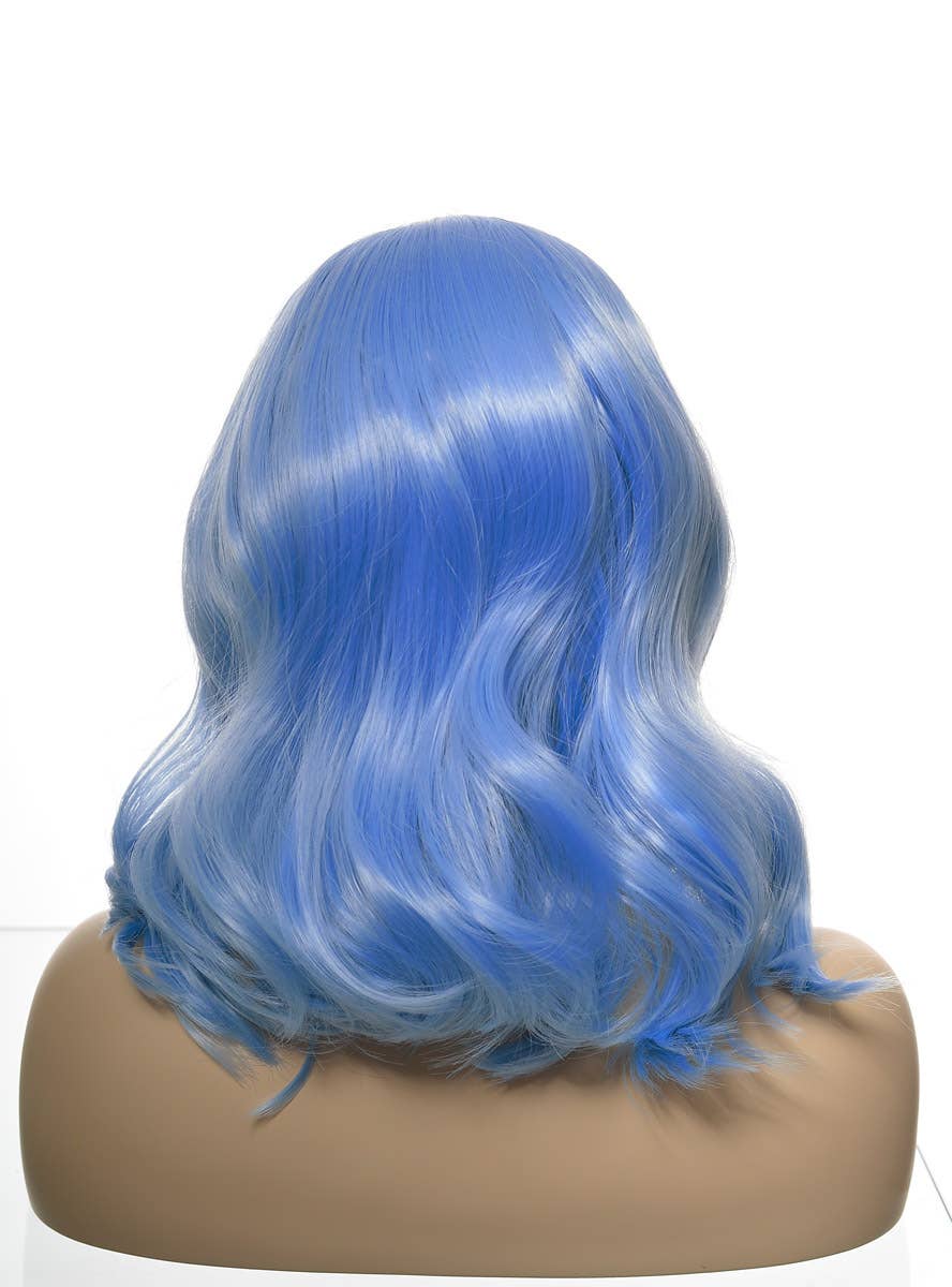 Womens Shoulder Length Dusty Blue Wavy Synthetic Fashion Wig with T-Part Lace Front - Back Dummy Image
