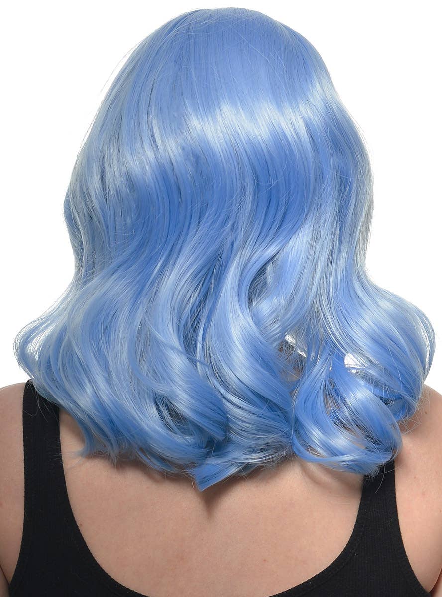 Womens Shoulder Length Dusty Blue Wavy Synthetic Fashion Wig with T-Part Lace Front - Back Image
