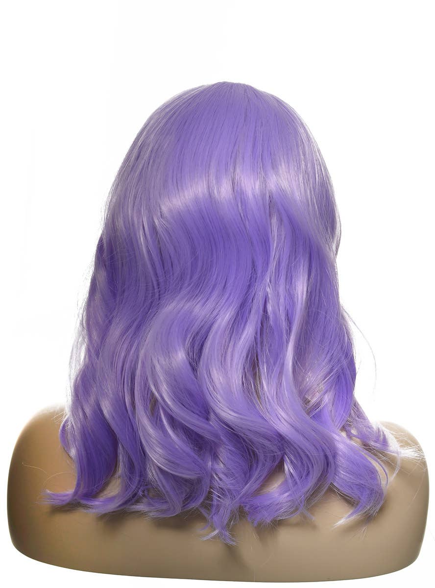 Womens Shoulder Length Lavender Purple Wavy Synthetic Fashion Wig with T-Part Lace Front - Back Dummy Image