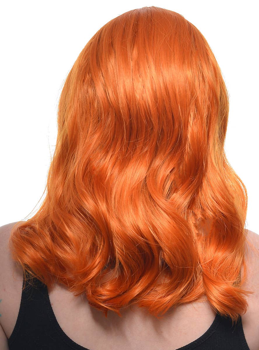 Womens Shoulder Length Ginger Orange Wavy Synthetic Fashion Wig with T-Part Lace Front - Back Image