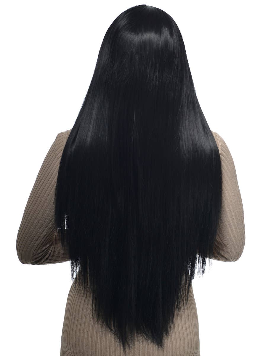 Womens Extra Long Black Straight Synthetic Fashion Wig with Lace Front - Back Image