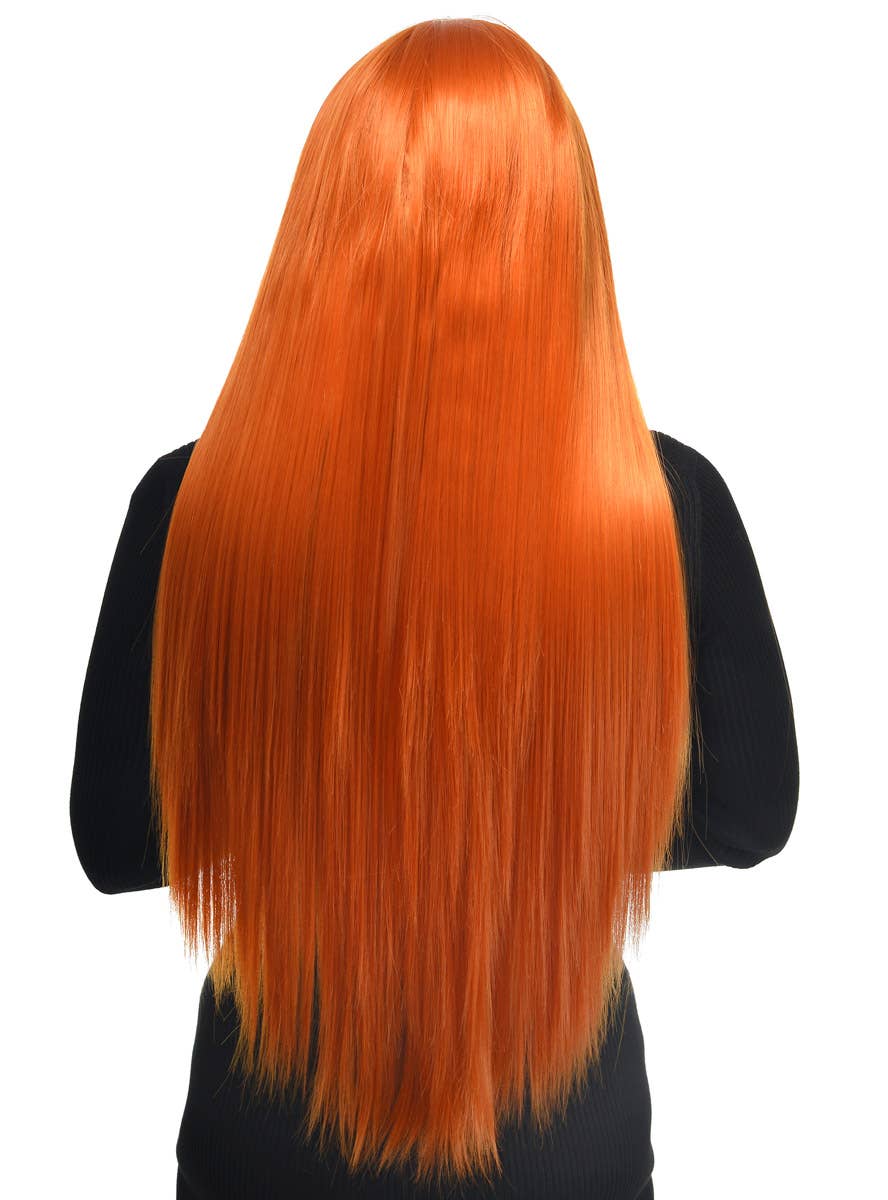 Extra Long Womens Ginger Orange Synthetic Fashion Wig with Lace Front - Back Image