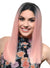 Womens Soft Pastel Pink Straight Mid Length Blunt Cut Synthetic Fashion wig with Dark Roots and Lace Front - Front Image