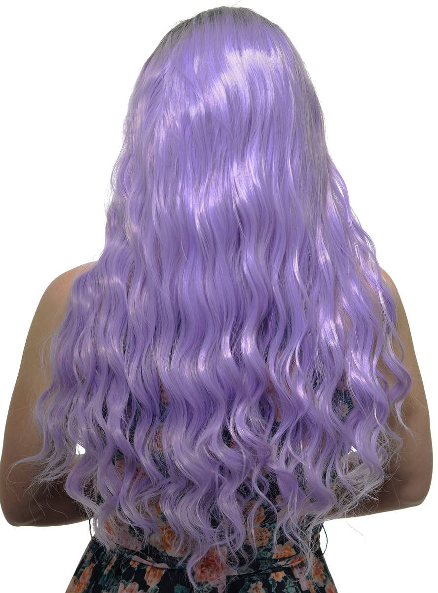 Womens Violet Purple Wavy Synthetic Fashion Wig with Dark Roots and Lace Front - Back Image