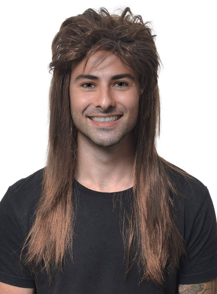 Mens Chestnut Brown Long Mullet Wig