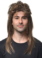 Mens Ash Brown Long Mullet Wig