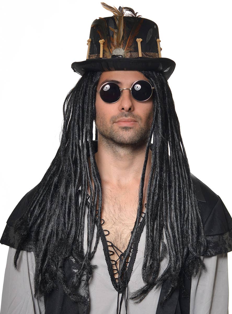 Men's Black Voodoo Dreadlocks Costume Wig - Front Image