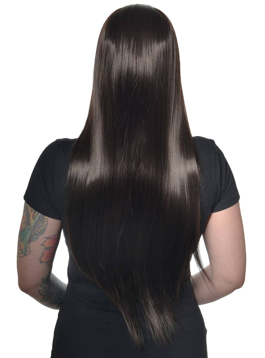 Image of Morticia Addams Long Straight Near Black Women's Costume Wig - Back Image