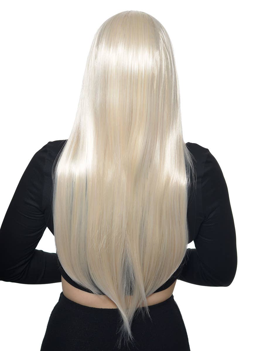 Long Straight Platinum Blonde Deluxe Fashion Wig For Women - Back View