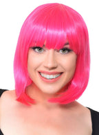 Short Straight Hot Pink Bob Women's Costume Wig with Fringe