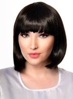 Womens Natural Black Short Bob Costume Wig with Fringe - Front Image