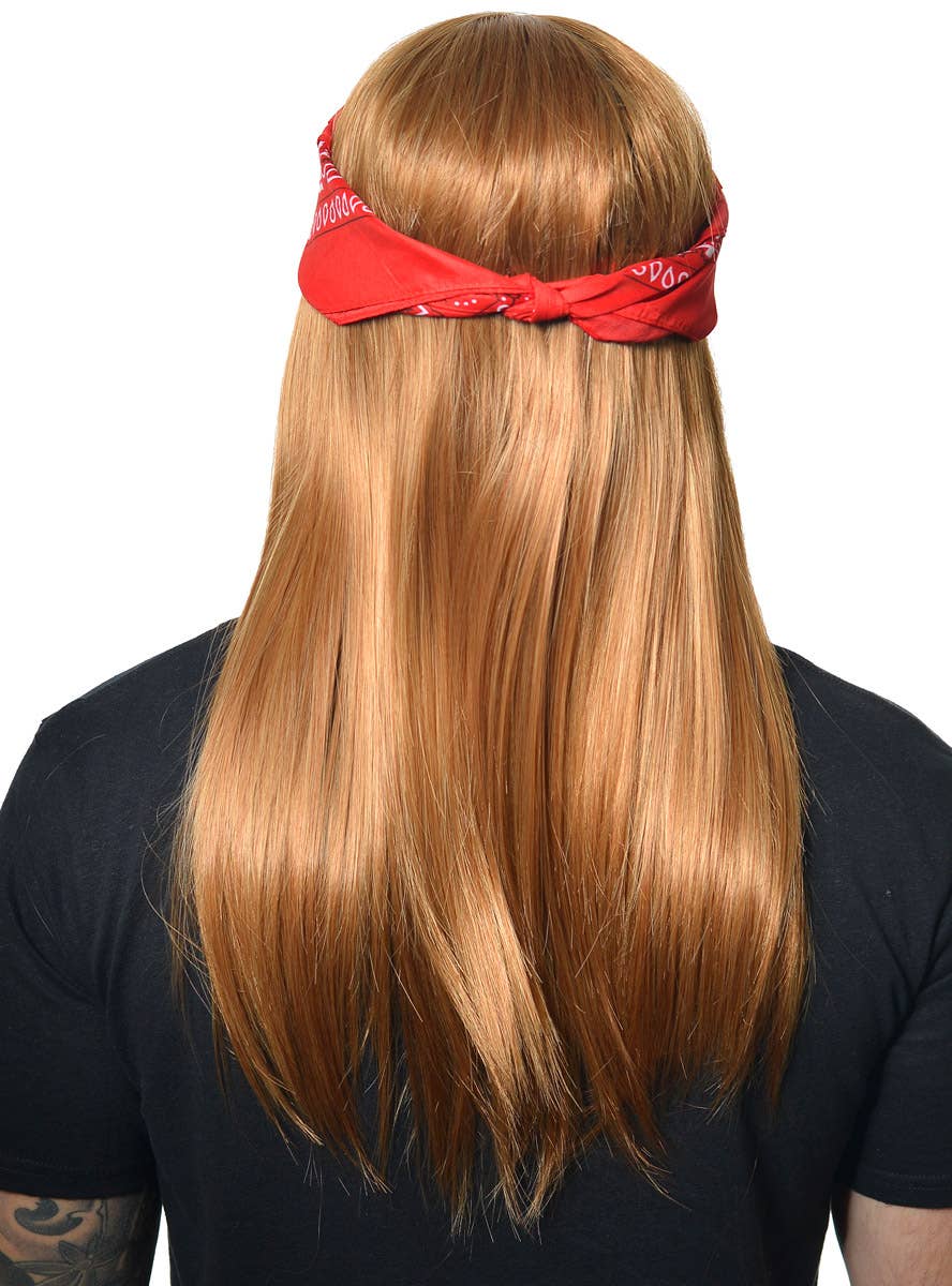 Men's Long Ginger Axl Rose Wig with Red Bandanna - Back Image